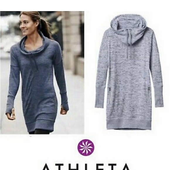 Athleta Sporty Dress Medium Gray Cowl Neck Sweater Tunic Dress Sz M - Picture 2 of 4